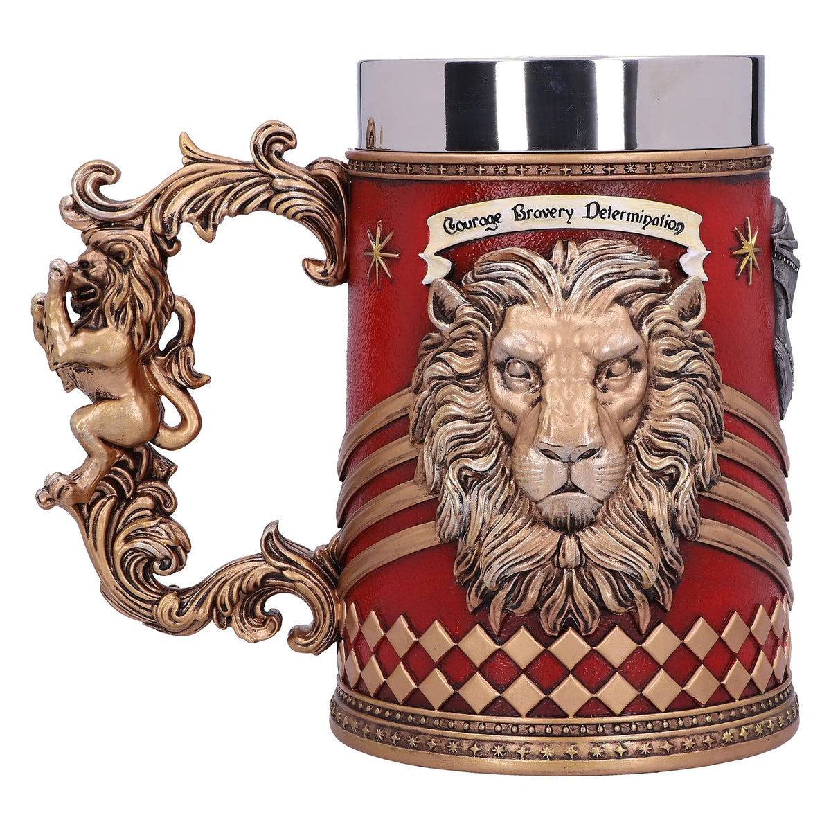 Vintage Medieval Heraldic Crest Beer Mug Lion Eagle Snake Badger Sculpture Handle Resin Stein Mug with Stainless Steel Liner