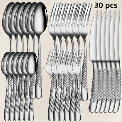30pcs Diamond Star Cutlery Set Dinner Knife/Fork/Spoon Included for Women Wedding Party Table Setting Christmas Gift