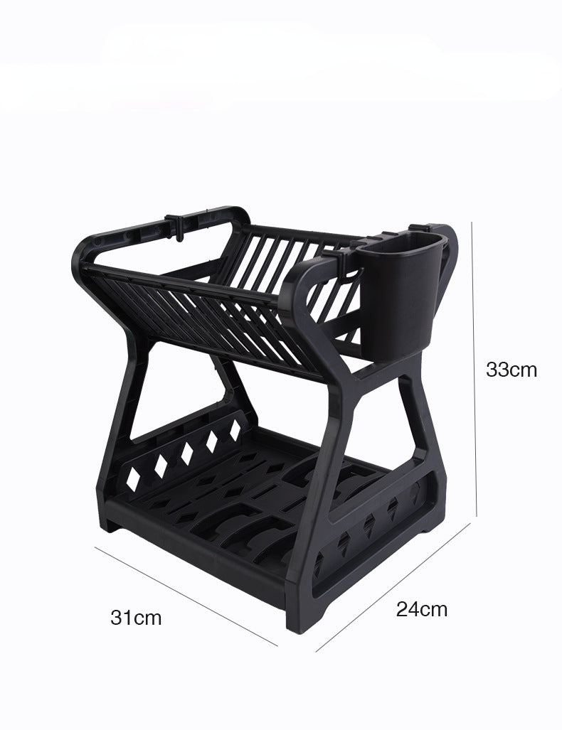Dish Drainer Dish Drying Rack Kitchen Storage Double Layer Dish Drainer Shelf Knife Fork Container Holder Cutting Board Stand