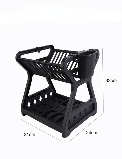 Dish Drainer Dish Drying Rack Kitchen Storage Double Layer Dish Drainer Shelf Knife Fork Container Holder Cutting Board Stand