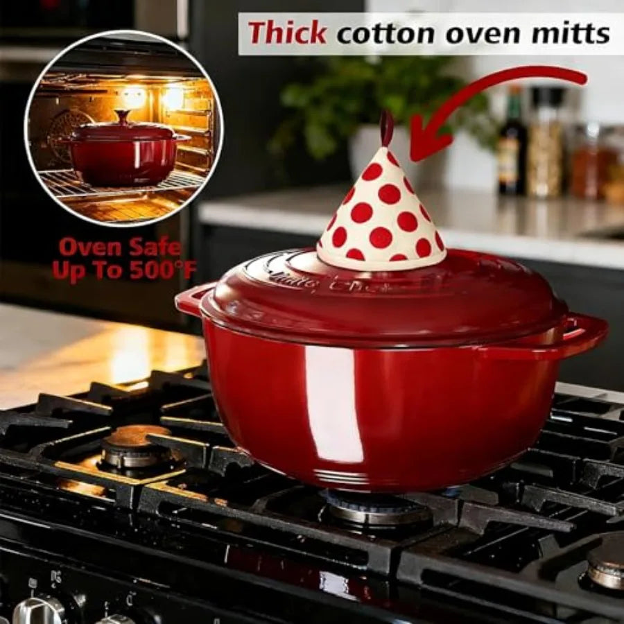 6QT Enameled Cast Iron Dutch Oven with Lid, Versatile Heavy-Duty Cookware Pot for Baking Bread, Braising, Soups and Stews, Oven