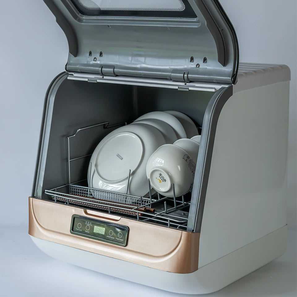 DWS-T05 Portable Mini Dishwasher Countertop with 5L Built-in Water Tank for Apartments RVs, No Hookup Needed, 4 Programs