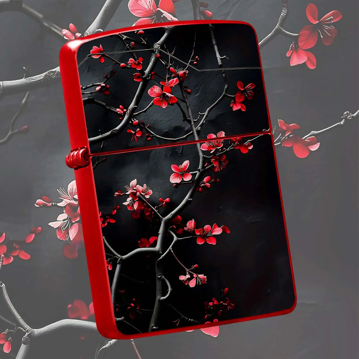 Vibrant Red Plum Blossom Lighter, Exquisitestyle Dark Background Twisted Branch Design, Portable Delicate Accessory For Daily Use, Gorgeous Aesthetic Decorative Item, Ideal Thoughtful Gift For Friends Family On Various A Humo