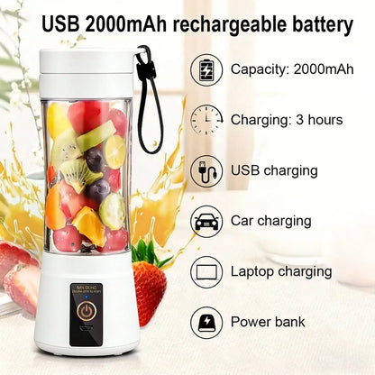 Compact Cordless USB Rechargeable Personal Blender - 380ml Juice Cup,15000RPM, With 6 High-Performance Blades For Smoothies And Shakes, Perfect For Picnics And Sports Activities