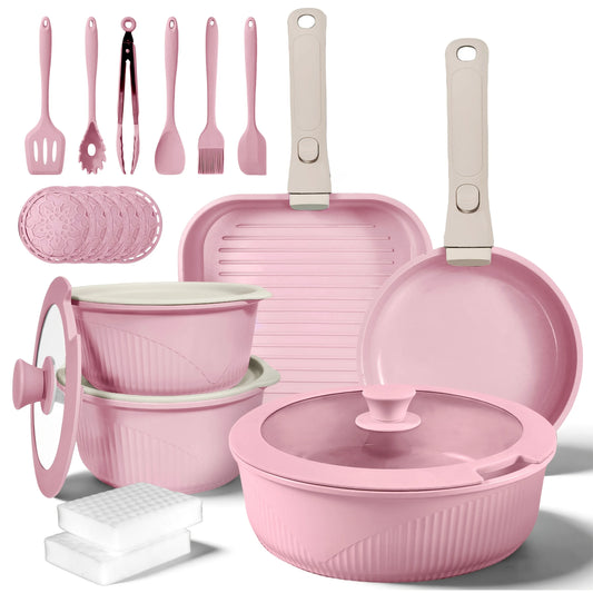 24pcs/7pcs/5pcs Cookware Set Non-Stick Pots & Pans Induction-Ready Kitchen Cookware Set Includes Skillet/Frying Pan/Soup Pot/Ste