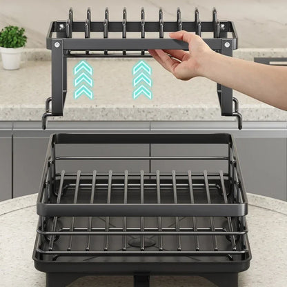 Kitchen Dish Drain Rack Plates Bowls Chopsticks Carbon Steel Storage Rack with Drain Board Sink Countertop Tableware Storage