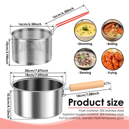 Deep Fryer Pot Stainless Steel Frying Pan Oil Saving Square Deep Frying Pan with Basket and Handle Versatile Deep Fryer with Lid