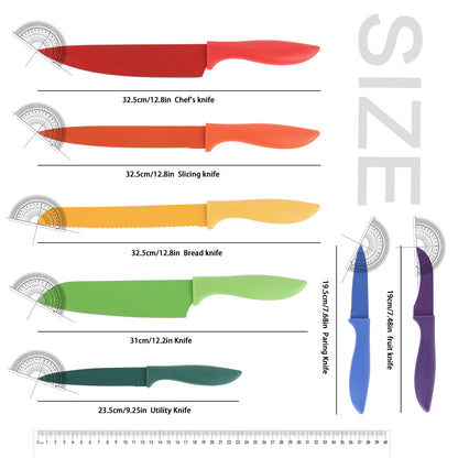 7Pcs Professional Colorful Kitchen Knife Set, Vibrant Food-Safe Coating High Carbon Stainless Steel Knives, Ergonomic Non-Slip H