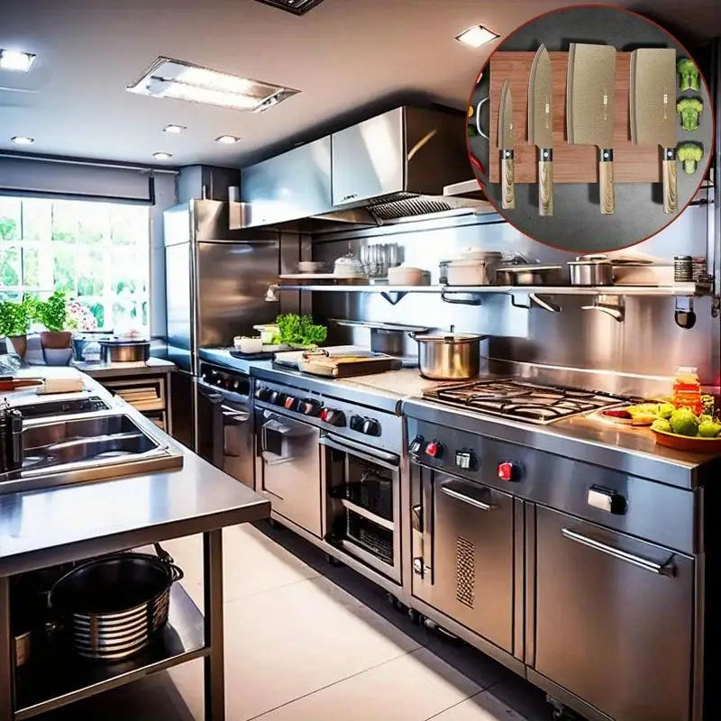 4-piece Commercial wood grain Titanium kitchen knife set, sharp meat cutter, multi-purpose slslice knife, chef BBQ knife se