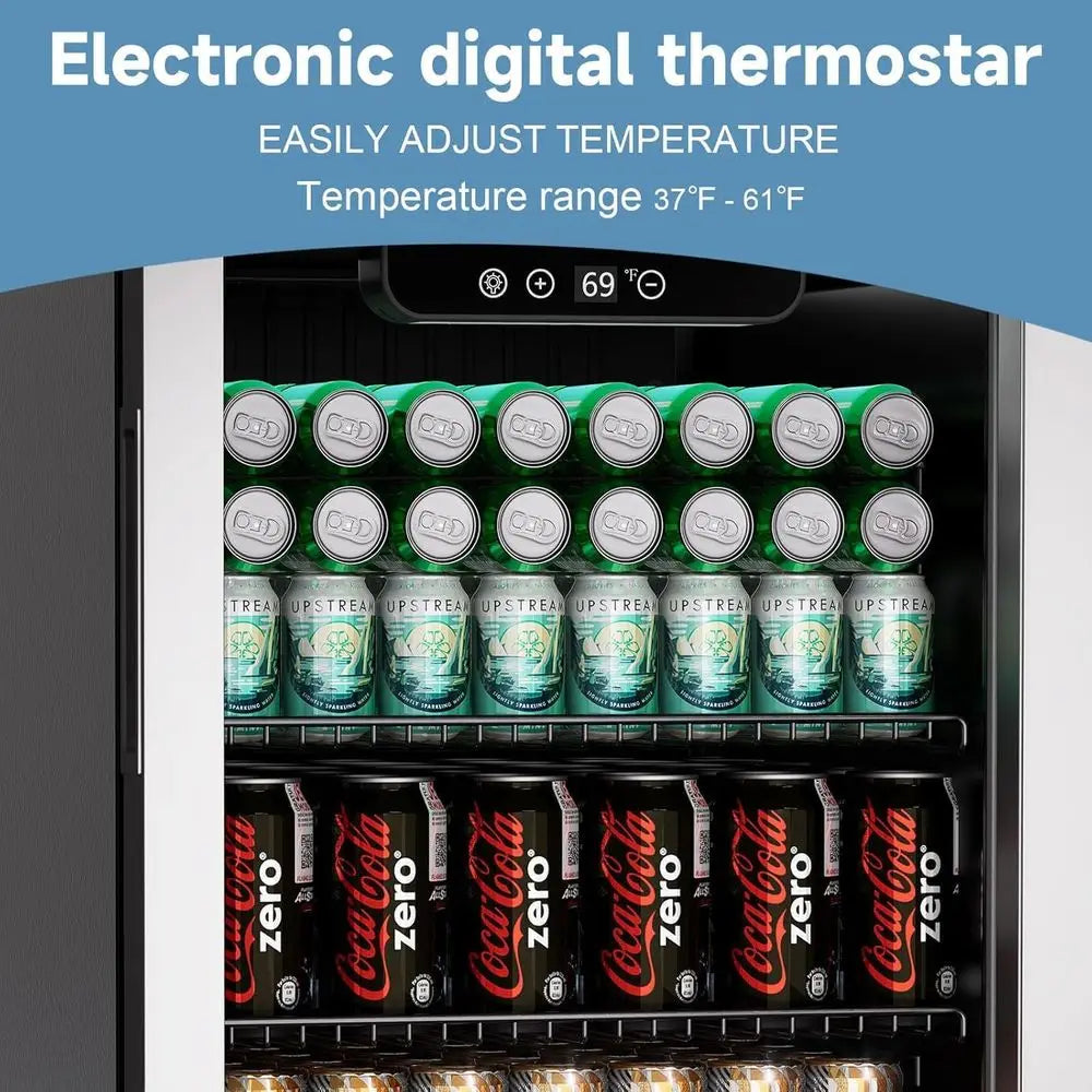 Compact 3.0 Cu. Ft. Beverage Refrigerator with Glass Door, Adjustable Shelves, and Temperature Control for Soda, Beer, or Wine