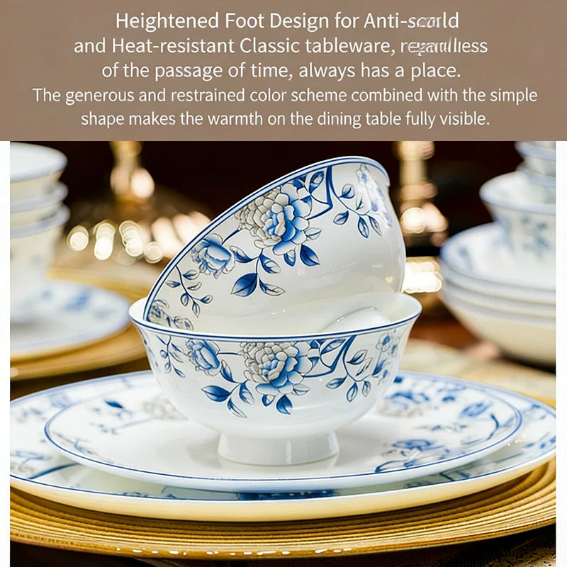 Blue And White Porcelain Tableware Set 18/28/56/30pcs Ceramics Dish Sets Full Set Luxury China Dinnerware Set For 4/6/10 Persons