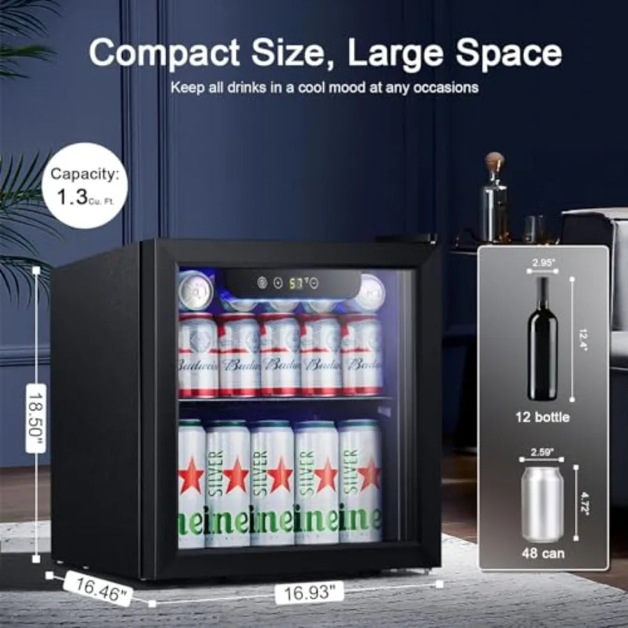 Mini Fridge Cooler 12 Bottle 48 Can Beverage Refrigerator with Glass Door for Drinks or Beer Wine Small Drink Dispenser for Hom