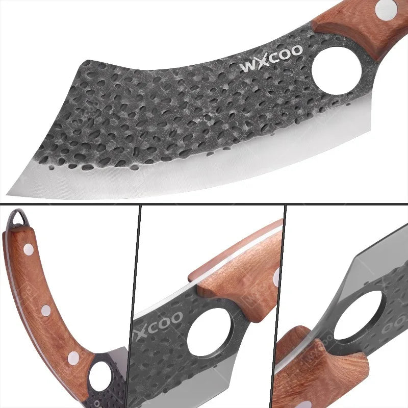 WXCOO Kitchen Knife for Cooking BBQ Lamb Beef Meat Cleaver Fruit Slicing Hand forged Butcher Knife Magnetic Knife Holder Set