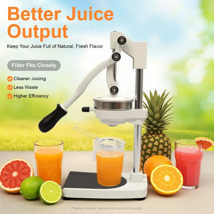Manual Juicer, Efficient Fruit Juice Extraction Machine,304 Food-Grade Stainless Steel Commercial Hand Press Juice Extractor with 500ml Measuring Cup for Orange Lemon Grapefruit
