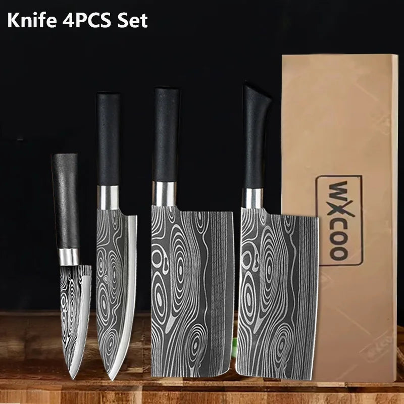 WXCOO Stainless Steel Durable Chef Knife Set Meat Cleaver Fruit Slicing Handmade Forged Kitchen Knife Butcher Knife Scissor