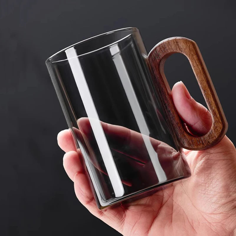 2/4/6pcs Glass Mug With Wooden Handle Heat-resistant Teacup Set Transparent Breakfast Milk Juice Cup Home Party Drinkware