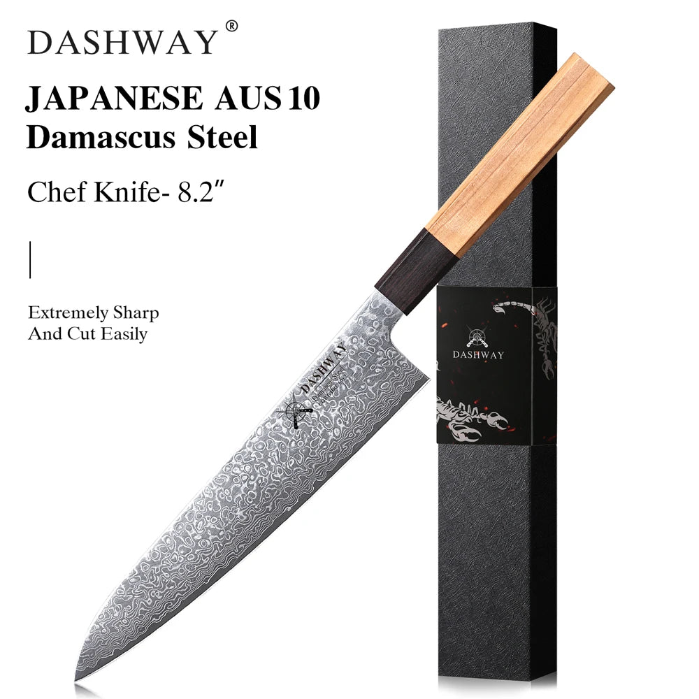 DASHWAY 1PC-7PCS Professional Kitchen Knives Set Utility Santoku Bread Japanese Handmade 67 Layer Damascus Steel Chef Knife