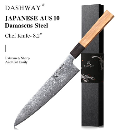 DASHWAY 1PC-7PCS Professional Kitchen Knives Set Utility Santoku Bread Japanese Handmade 67 Layer Damascus Steel Chef Knife