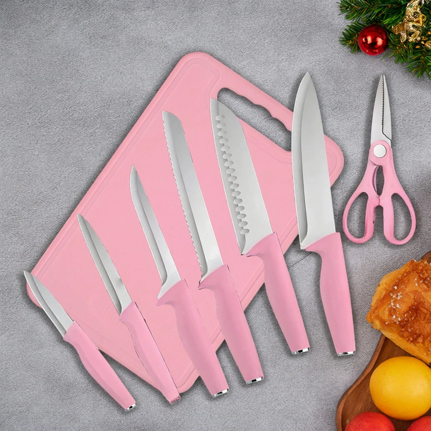 15 Pieces Kitchen Knife Set Stainless Steel Knife Slip Handle with Scissors Sharpener Cutting All-Round