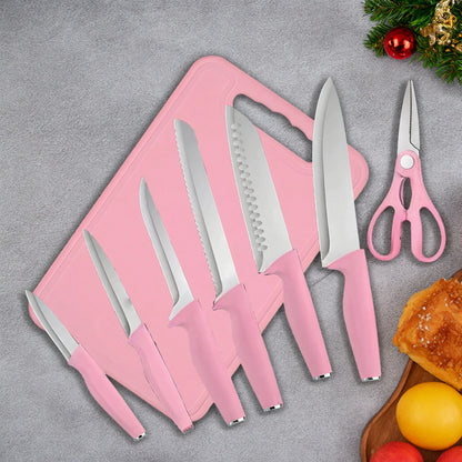 15 Pieces Kitchen Knife Set Stainless Steel Knife Slip Handle with Scissors Sharpener Cutting All-Round