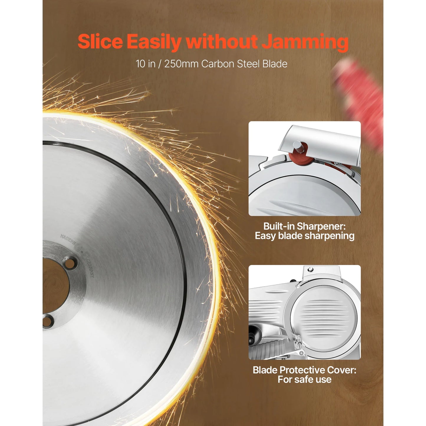 SucceBuy 10" 240W Commercial Meat Slicer w/ Carbon Steel Blade Built-In Sharpener & 0-0.47" Adjustable Thickness for Frozen Meat