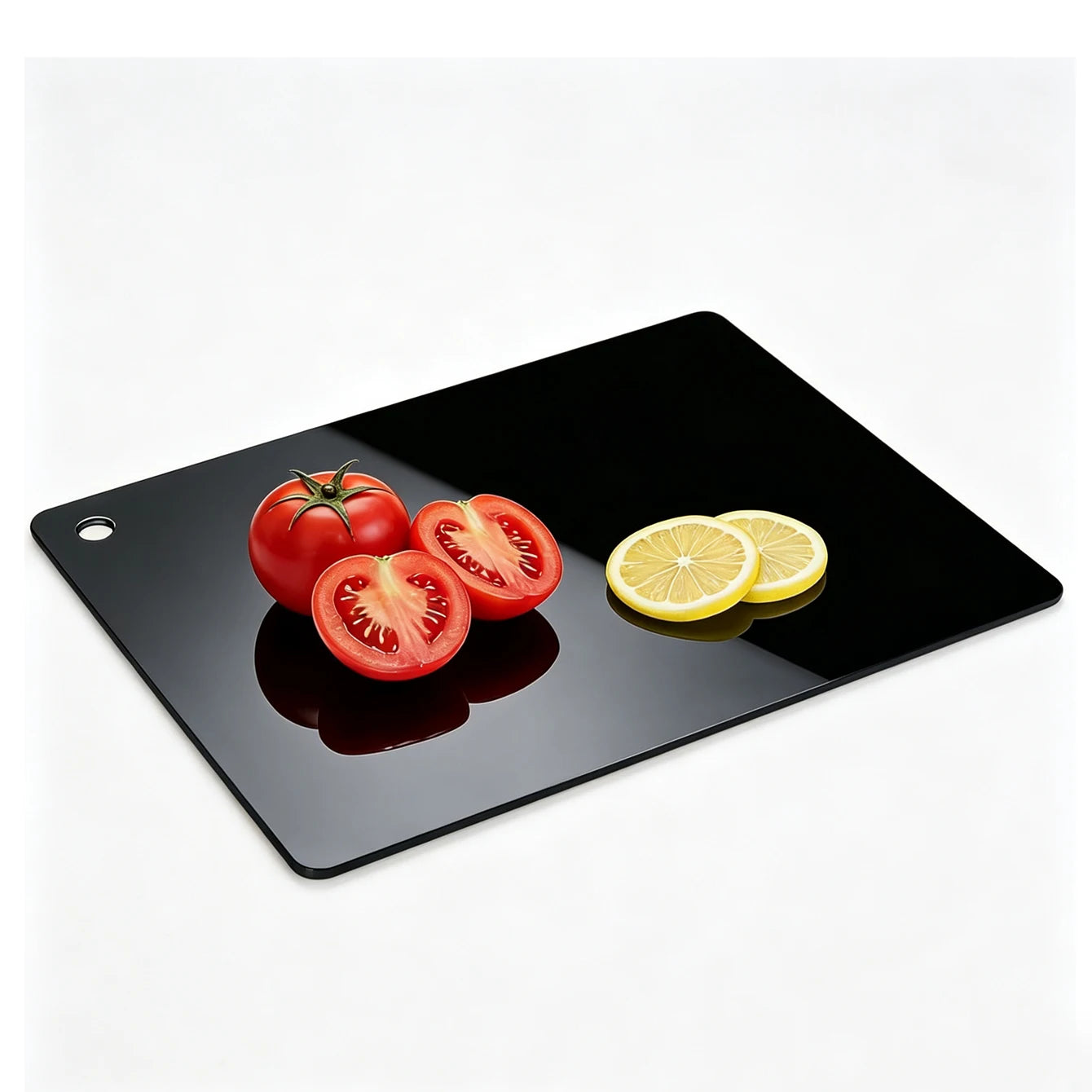 Kitchen cutting board, 15.3 * 11.8 inch transparent black cutting board with hanging holes, non slip cutting board for cooking,