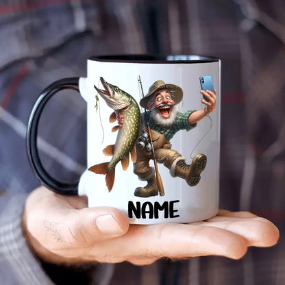 1PC 11oz Custom Ceramic Mug, Custom Name & Text, Fishing Pattern, Perfect Gift for Fishing Lovers