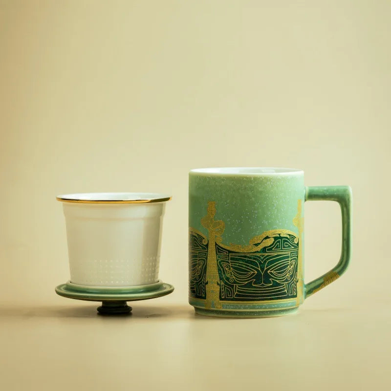 350ml Sanxingdui Standing Figure Cultural Creative Filter Tea Separator Cup Zen Tea Mug With Infuser Tea Maker Office Water Cup