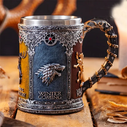 3D Beer Mugs Coffee Cups Gothic Goblet Iron Tankard Stainless Steel Resin Wine Glass Mug 600ML Skull Father's Day Gift 1 pcs