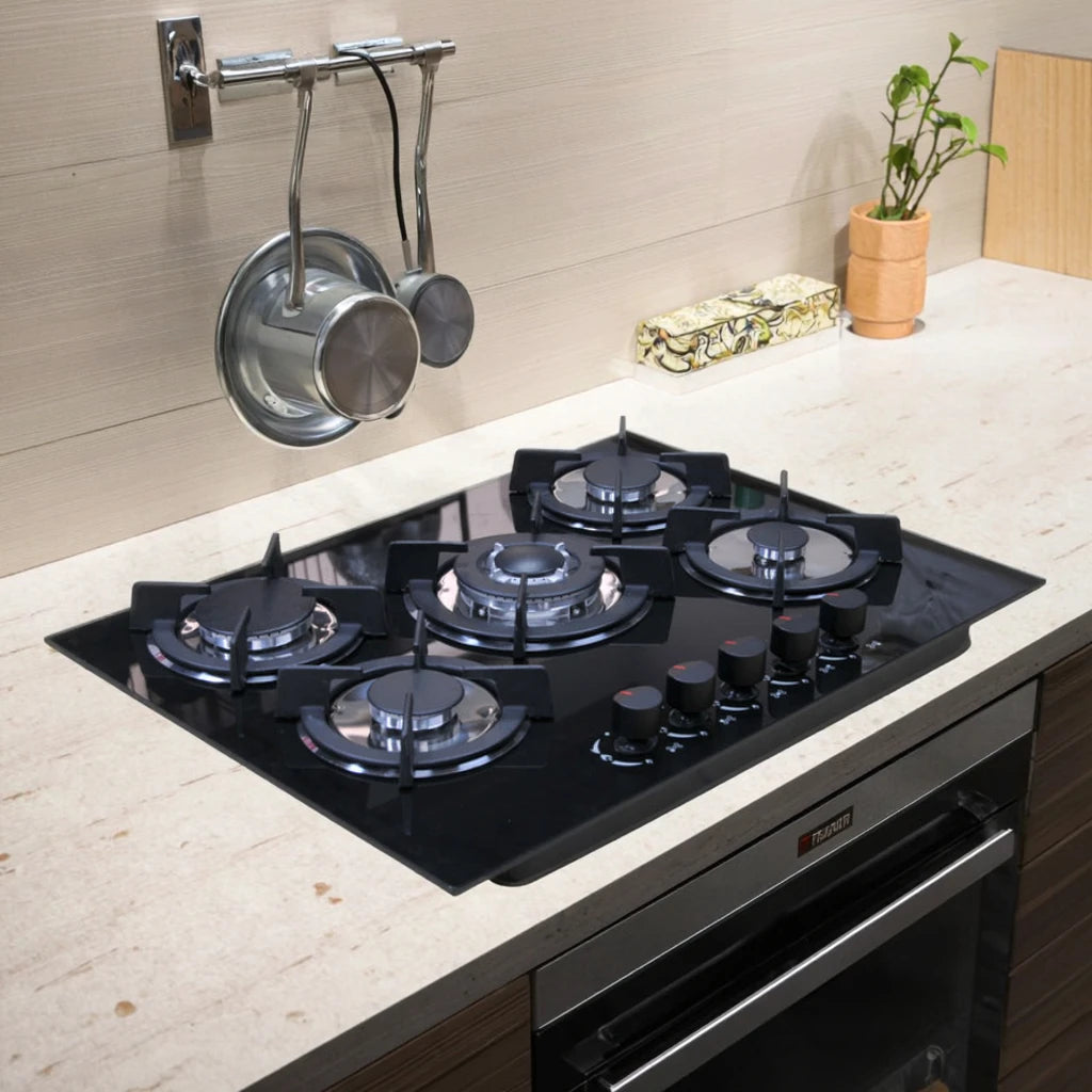 Gas Stove Cooker 5-Burner Class B Electric Stove Tempered Glass Battery Built-In Cooktop for Kitchen Table Top Hotels Households