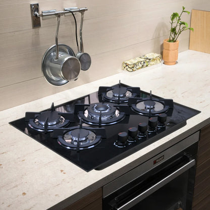 Gas Stove Cooker 5-Burner Class B Electric Stove Tempered Glass Battery Built-In Cooktop for Kitchen Table Top Hotels Households