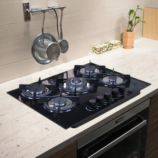 Gas Stove Cooker 5-Burner Class B Electric Stove Tempered Glass Battery Built-In Cooktop for Kitchen Table Top Hotels Households