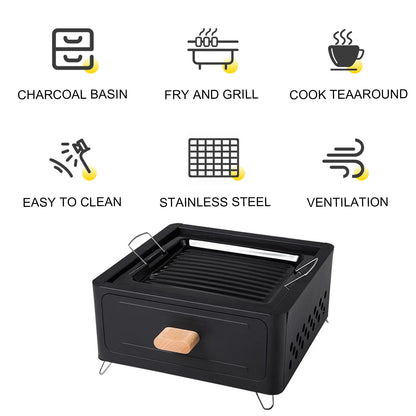 WESTTUNE Outdoor Charcoal Barbecue Grill Non-stick Barbecue Rack Heating Brazier Portable Household Grill Stove for Camping BBQ