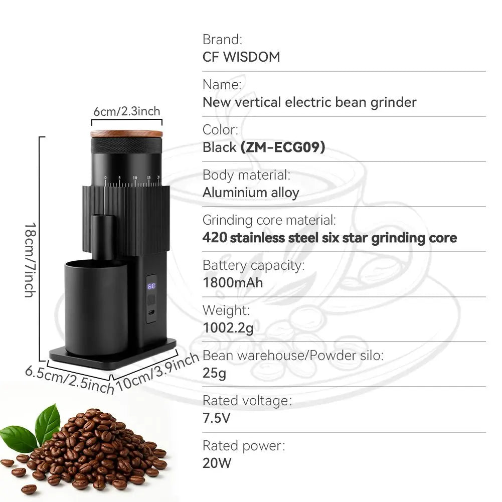 Portable USB Rechargeable Electric Coffee Grinder Adjustable Coffee Bean Grinder for Travel Home Office