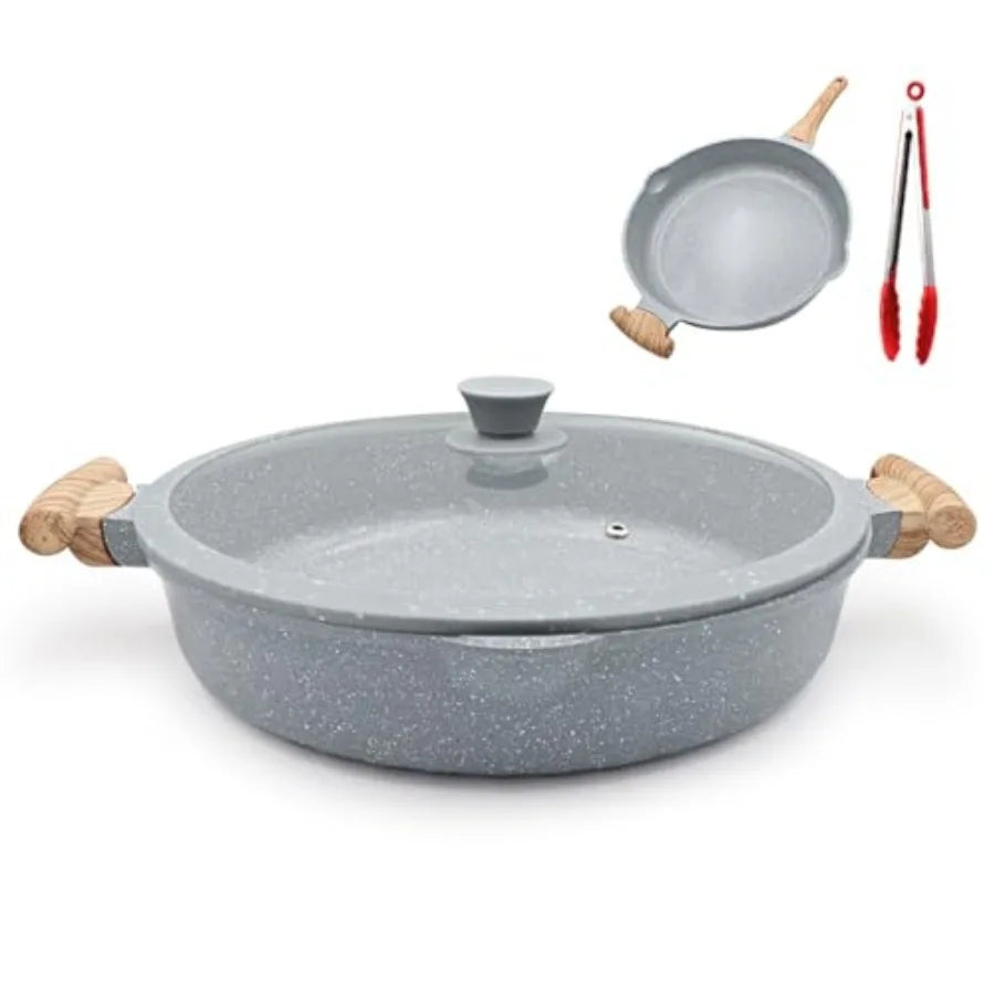 Ceramic Frying Pan Skillet Nonstick with Lid 14 Inch Large Deep Saute Pan Big Induction Pan Non Stick 2-1 Cooking Cookware with