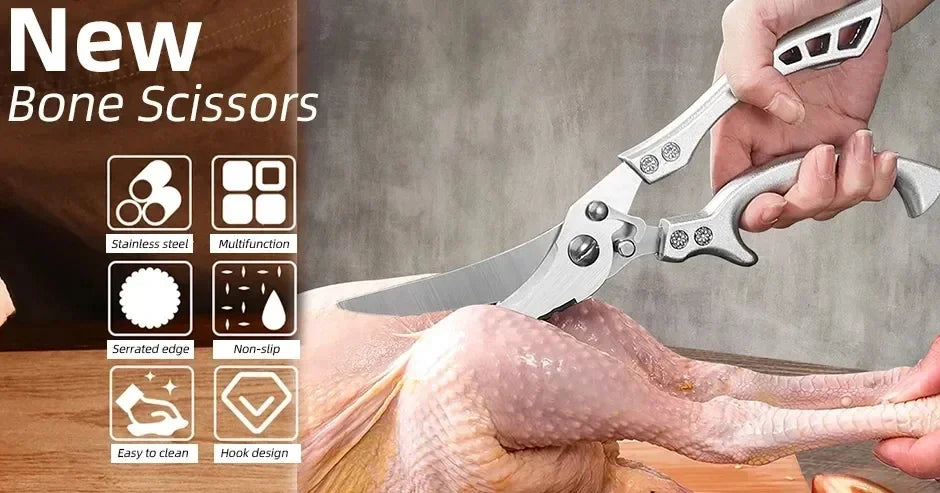 Kitchen Scissors Chicken Bone Kitchen Shears,Duck Fish Cutter Stainless Steel Fish Scissors Scale Clean Cook Scissors Knife