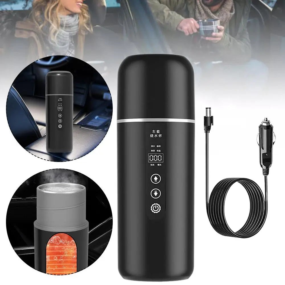 12V/24V Universal Car Electric Kettle,Fast Heating Portable Water Heater Cup For Truck Vehicle Use,Auto Shut-Off Safety Des F7S0