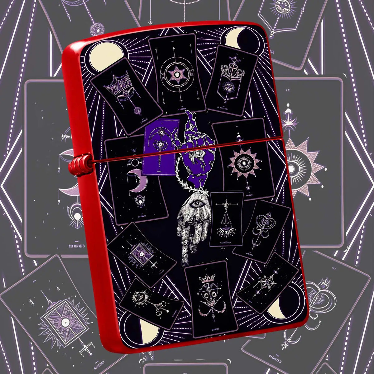 Mystical Tarot Astrology Themed Pocket Lighter, Occult Celestial Esoteric Aesthetic Portable Igniter, Stylish Dark Art Creative Accessory For Daily Use, Rituals, Gifting And Any Scenes, Unique Divination Pattern Exquisi A Hum
