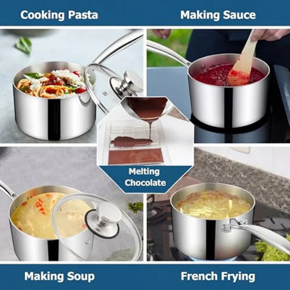 Stainless Steel Saucepan Set and and Sauce Pan with Lids 6pcs Tri-Ply Bottom Induction Compatible Small Cooking Pot kitchen Coo