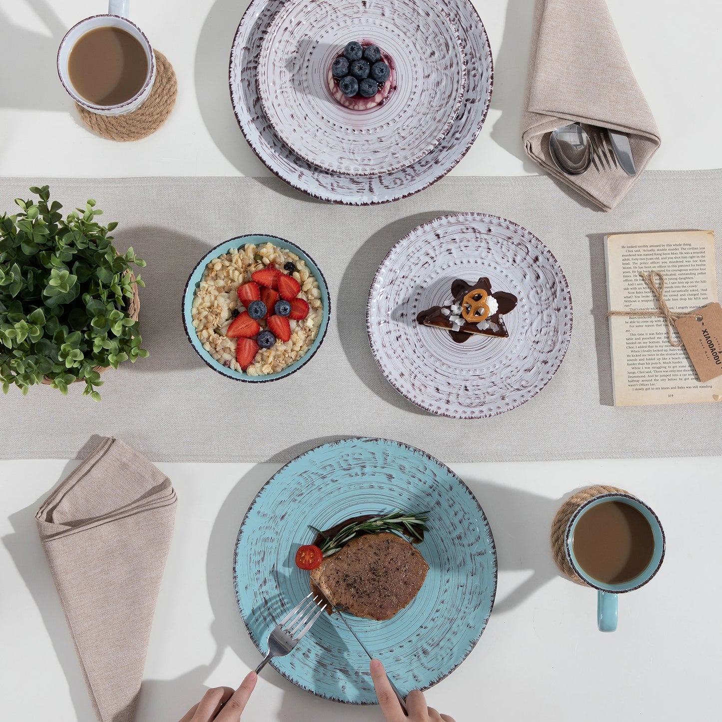 vancasso 16/32 Ceremic Plates Dinner Set Stoneware Tableware Set with 4PCS Dinner Plate/Dessert Plate/Bowl/Mug for 4 Person
