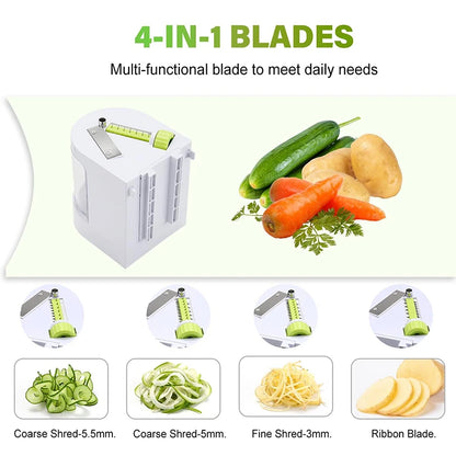 LMETJMA 4 in 1 Spiralizer Vegetable Slicer Rotating Blades Veggie Spiralizer Cutter Zucchini Spiral Noodle Maker JT321