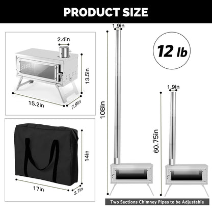 CHANGE MOORE Outdoor Portable Folding Secondary Conbustion Camping Wood Stove Detachable Burning Wood Stove Winter Camping