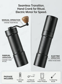 CAFOVO MG138C Coffee Grinder Electric & Manual Set 10-Star Titanium Plating Conical Burr 60-Step Precision for Espresso Travel
