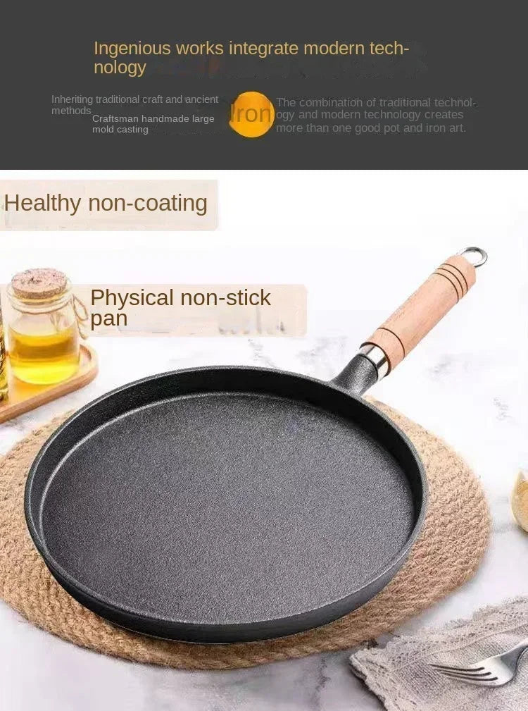 26cm Cast Iron Frying Pan, Uncoated Non-stick Crepe Maker Steak Pot for Gas Induction Cooker Kitchen