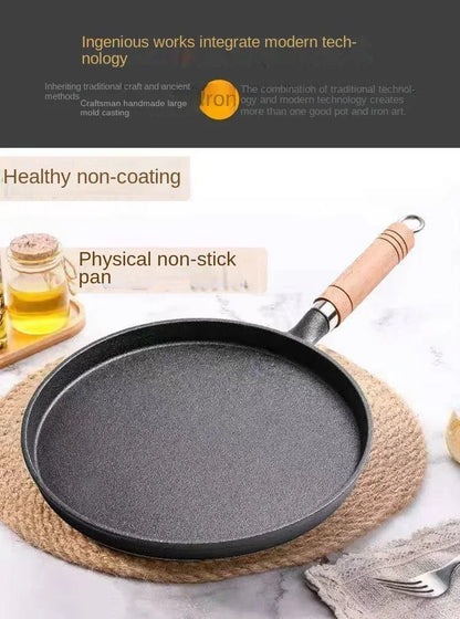 26cm Cast Iron Frying Pan, Uncoated Non-stick Crepe Maker Steak Pot for Gas Induction Cooker Kitchen