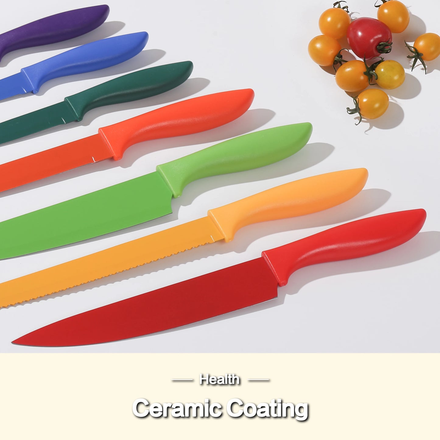 7Pcs Professional Colorful Kitchen Knife Set, Vibrant Food-Safe Coating High Carbon Stainless Steel Knives, Ergonomic Non-Slip H