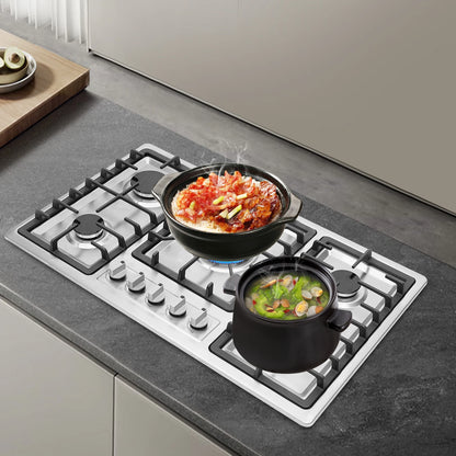 5-Burner Gas Cooktop Scratch Resistance Stainless Steel Gas Stove Simple Control for Home Kitchens/Restaurants/Hotels