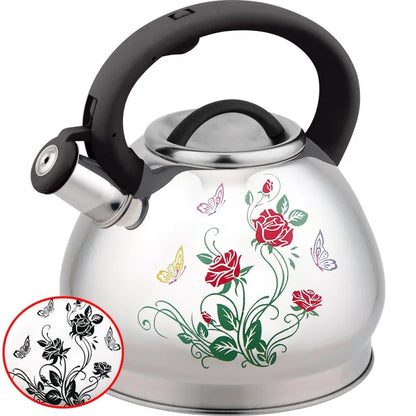 3L Color-Changing Flower Whistling Kettle, Stainless Steel Visual Alert When Water Boils, for Induction & Gas