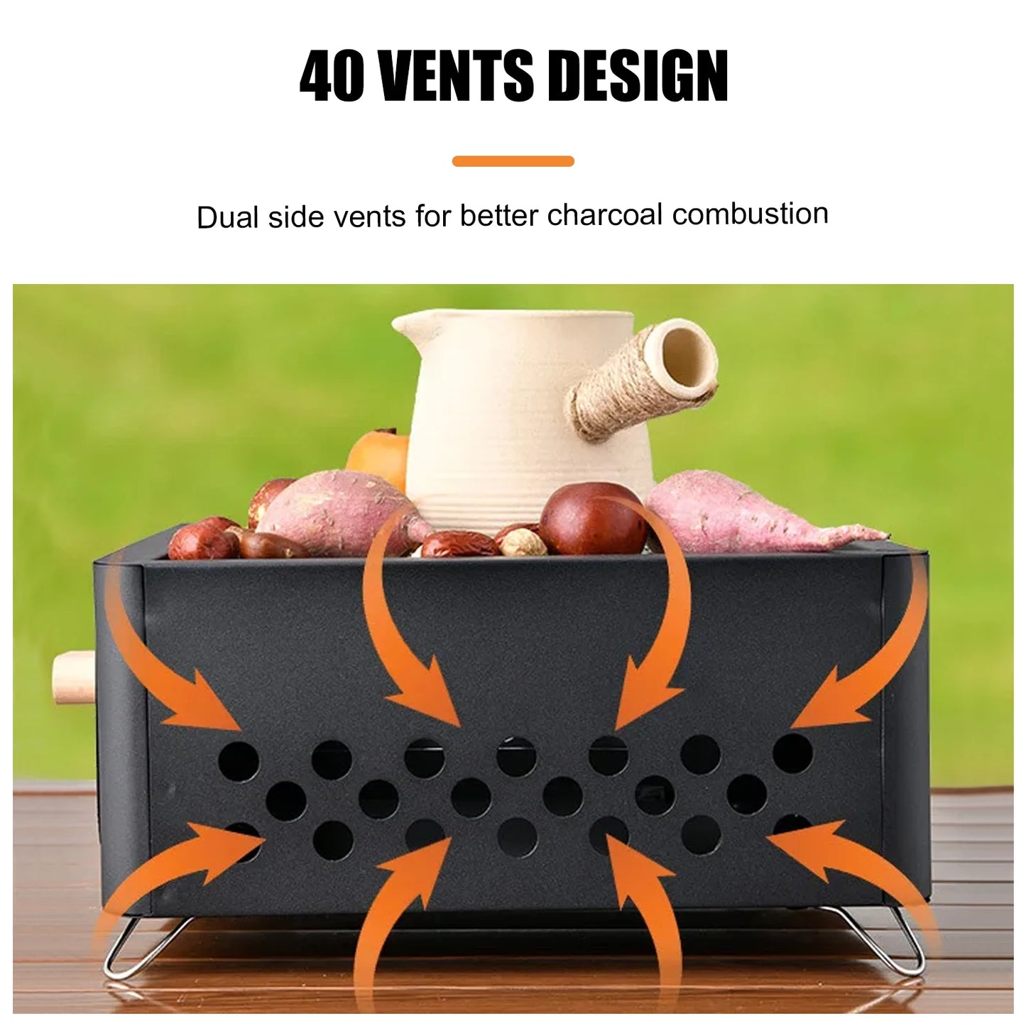 WESTTUNE Outdoor Charcoal Barbecue Grill Non-stick Barbecue Rack Heating Brazier Portable Household Grill Stove for Camping BBQ