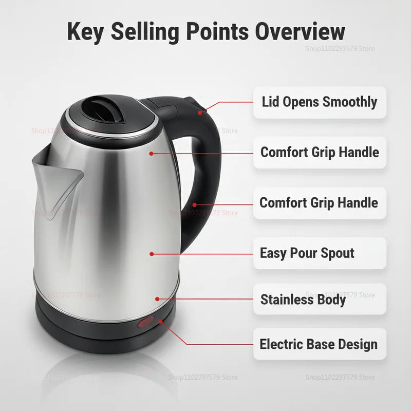 2.0L Smart Kettles Large Capacity Electric Kettle 304 Stainless Steel Durable Portable Water Boiler Pot Fast Boil Quickly Kettle